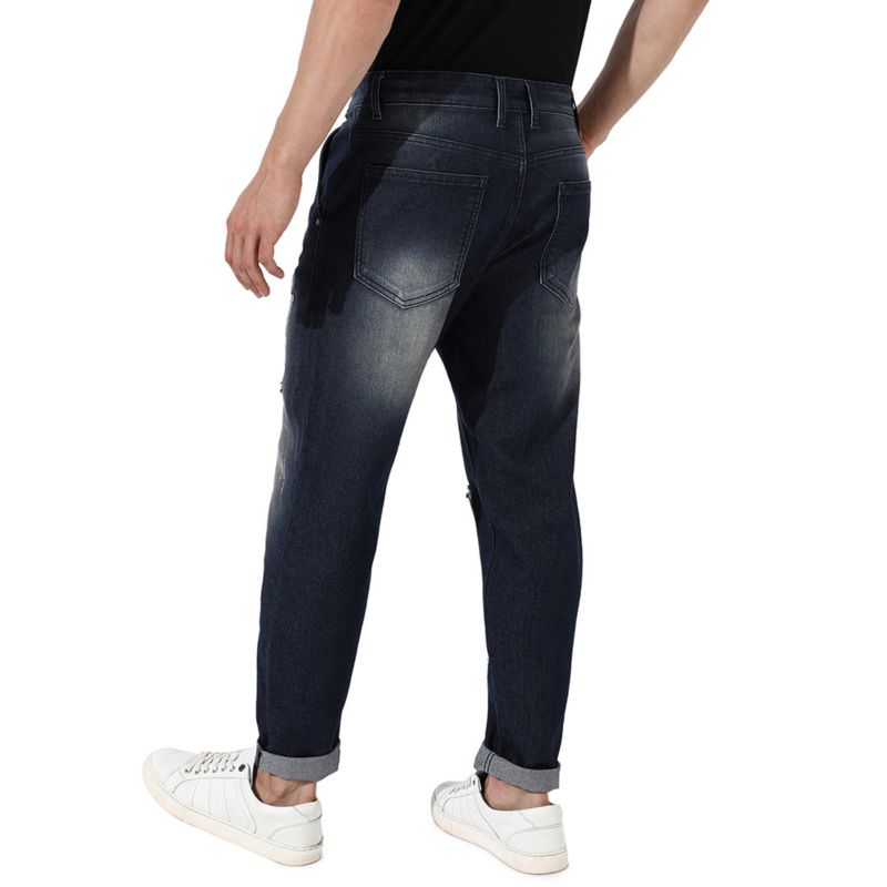 Men's Ripped Dark-Wash Denim Jeans