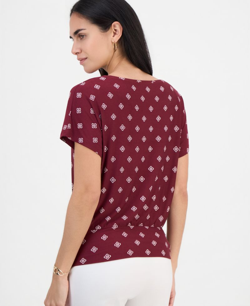 Petite Sofia Tile Banded-Hem Boat-Neck Top