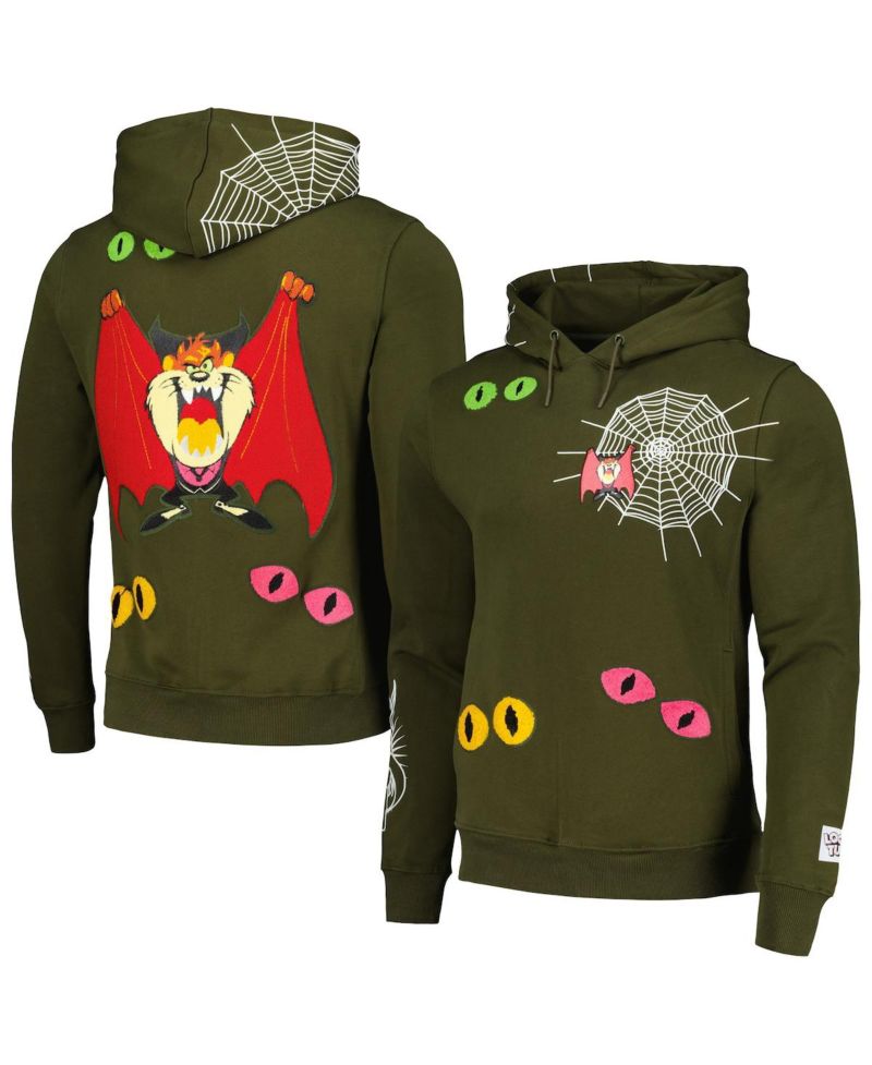 Men's and Women's Olive Looney Tunes Taz Dracula Horror Pullover Hoodie