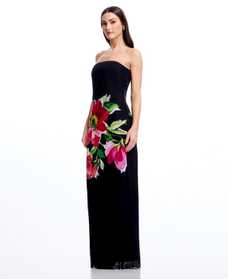 Women's Floral Print Strapless Long Gown