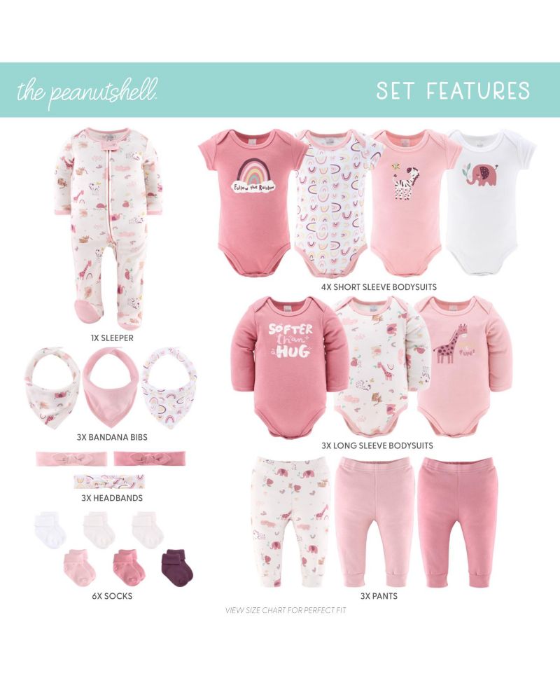 Baby Girls Layette Gift Set Girls, ) 0-3 to 18-24 ) Safari Rainbow, 23 Essential Pieces,