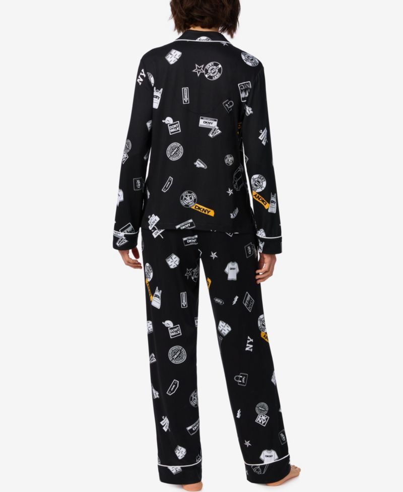 Women's Long-Sleeve Button-Front Pajama Top and Pants Set