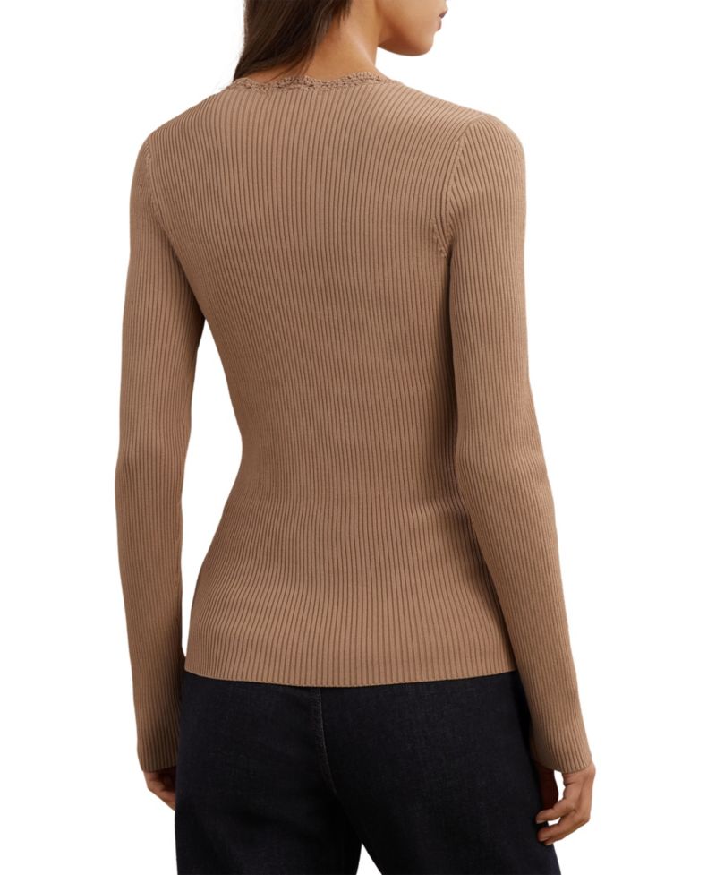 Women's Lara Crochet-Trim Rib-Knit Top