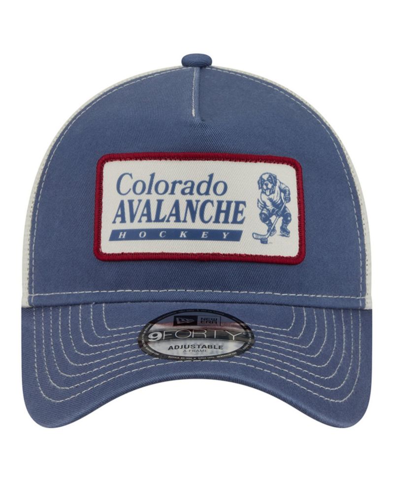 Men's Navy/White Colorado Avalanche Skater Patch A-Frame 9FORTY Adjustable Trucker Hat
