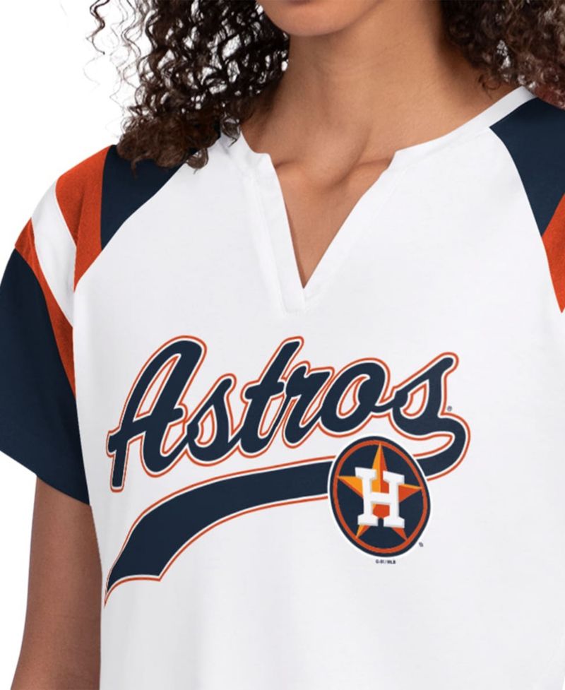 Women's White Houston Astros Game On Notch Neck Raglan T-Shirt