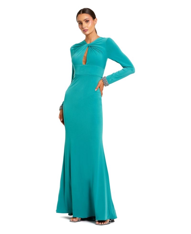 Women's Jersey Long Sleeve Twist Neck Evening Gown