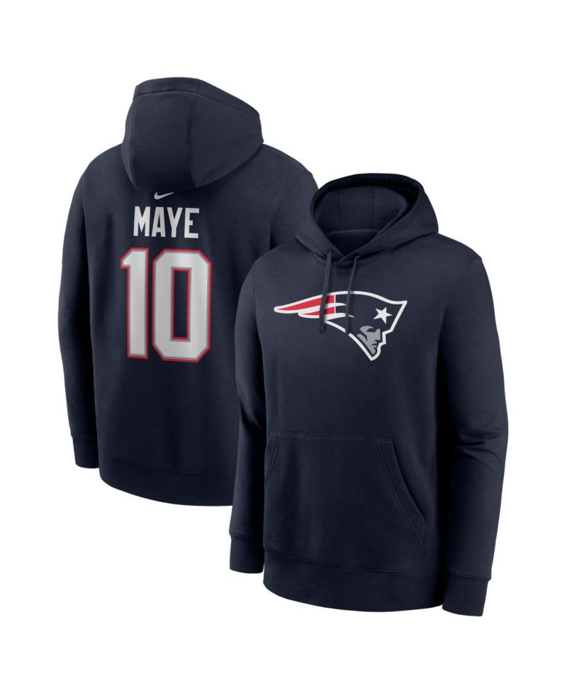 Men's Drake Maye Navy New England Patriots Player Name & Number Fleece Hoodie