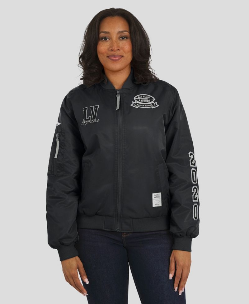 Women's Black Las Vegas Raiders Patch Full-Zip Bomber Jacket