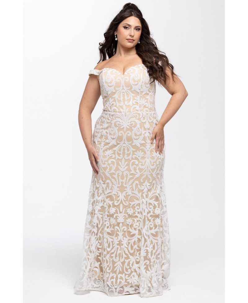Ivory & Nude Plus Size Off-the-Shoulder Sequin Mermaid Dress