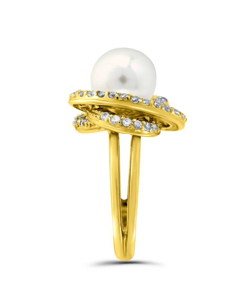Imitation Pearl and Cubic Zirconia Pave Swirl Ring