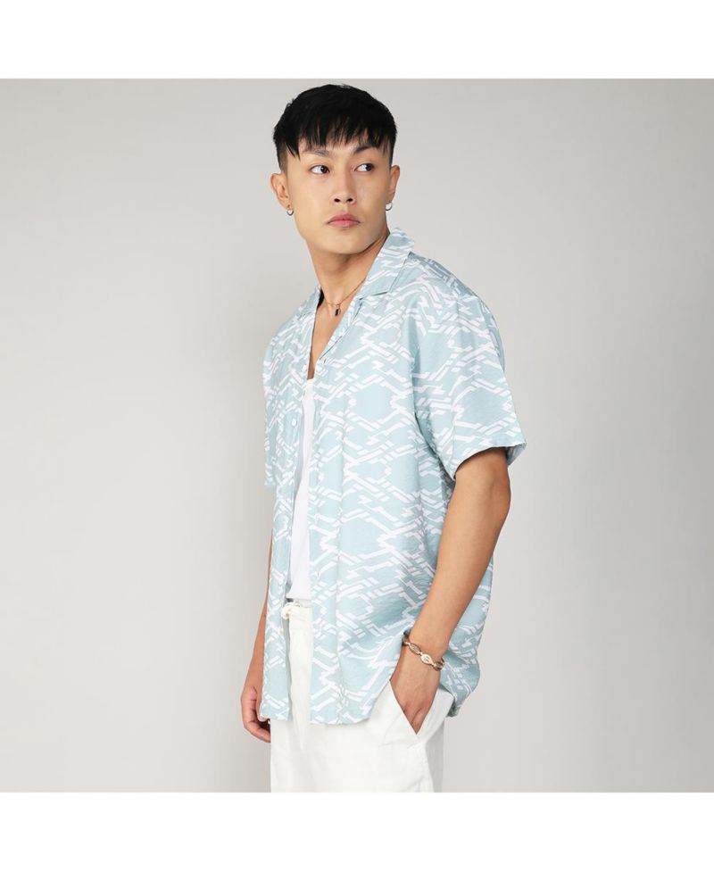 Men's Icy Blue Geometric Overlap Shirt