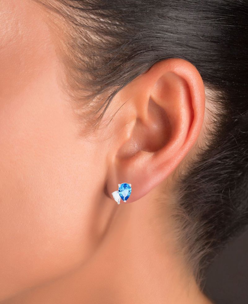 Blue Spinel & Cubic Zirconia Double Pear Stud Earrings