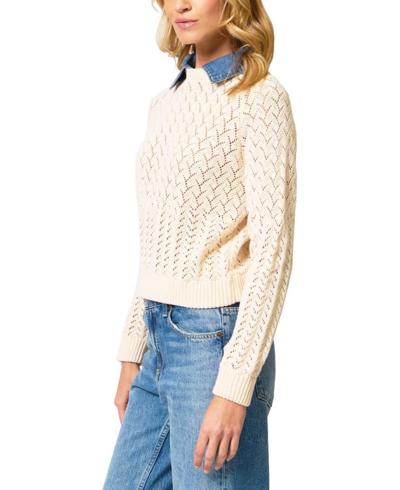 Women's Hazel Denim Collared Pointelle Sweater