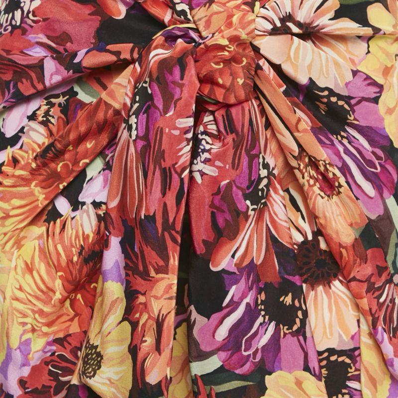 Women's Red Floral Print Silk Tie-Up Trousers