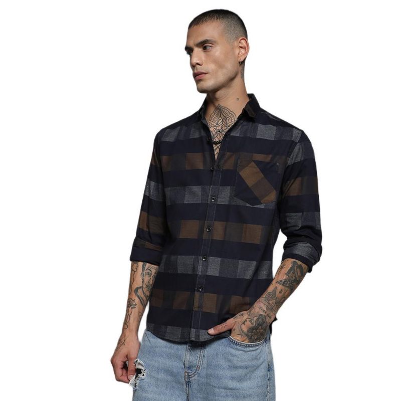 Men's Grey & Olive Green Gun Club Check Shirt