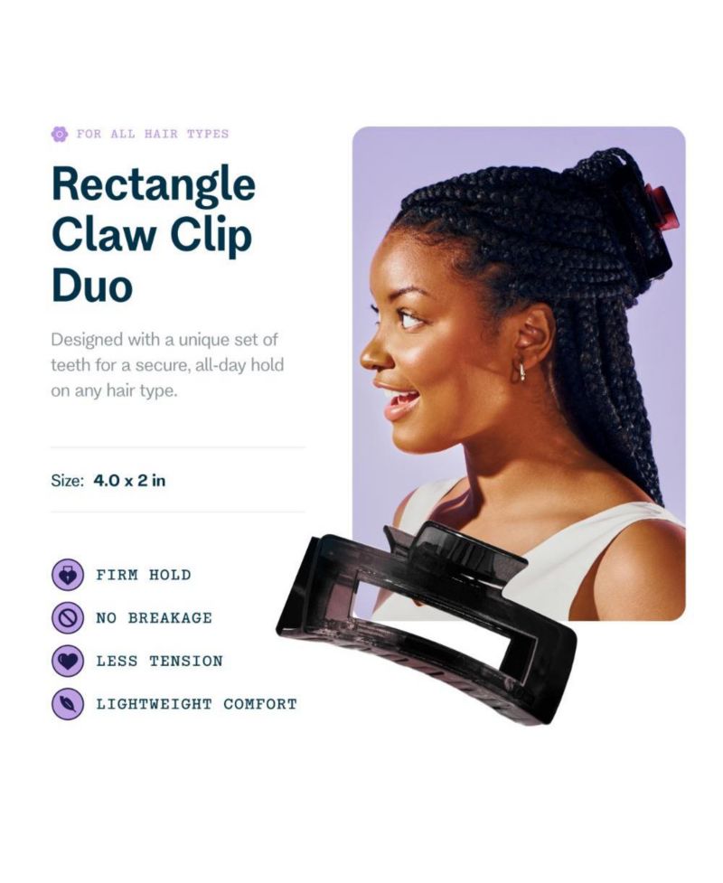 Rectangle Claw Clip Duo - Hair Clips with Velvet-Like Finish for All Hair Types - Women s Claw Clip Set - 2 Pack