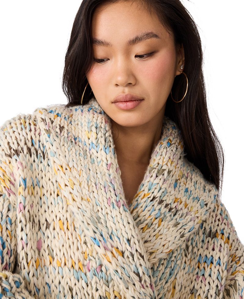 Women's Enid Shawl-Collar Open-Front Space-Dyed Cardigan Sweater