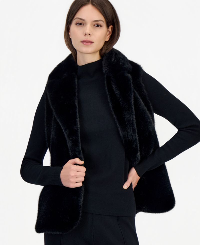 Women's Faux Fur Mock Neck Rib-Knit Sweater Vest