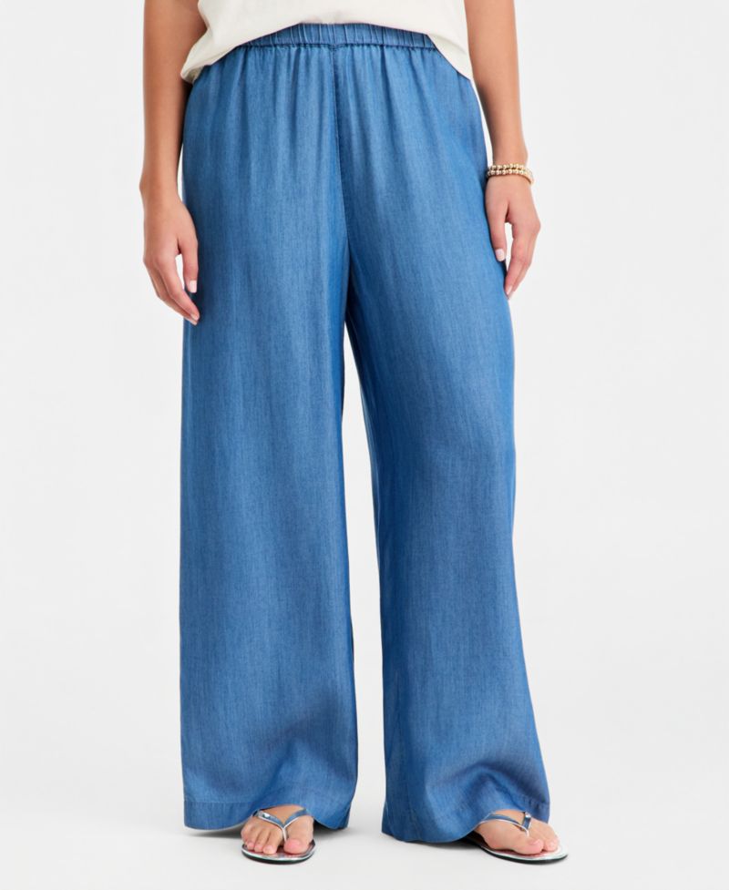 Women's Chambray Pull-On Wide-Leg Pants