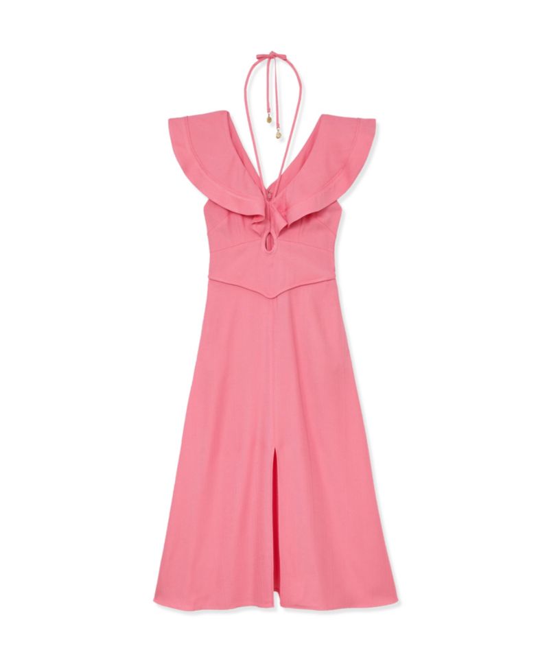 Women's Ruffle Tie-Neck Keyhole Midi Dress