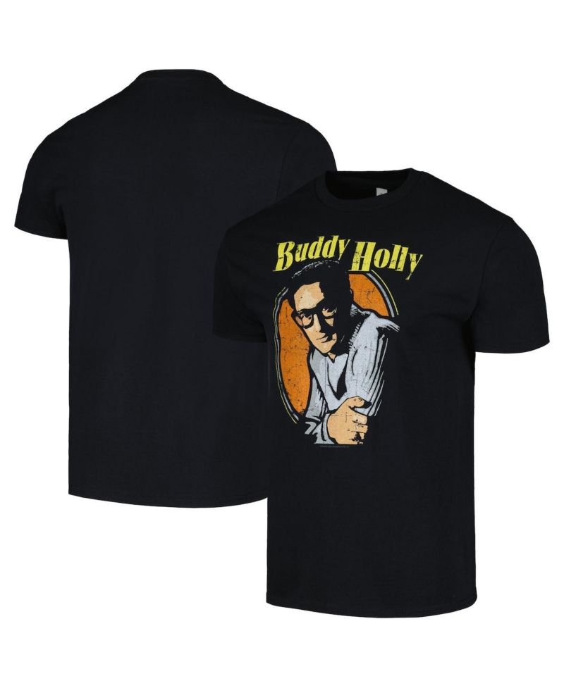 Men's and Women's Black Buddy Holly Portrait T-Shirt
