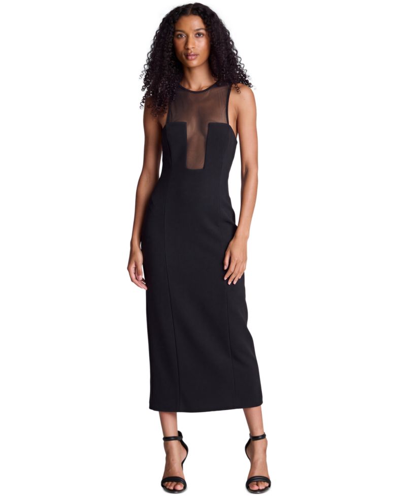 Women's Mesh-Insert Crewneck Midi Dress