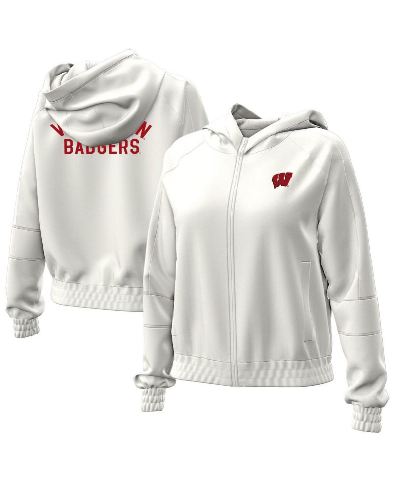 Women's Natural Wisconsin Badgers Gameday Rival Fleece Full-Zip Cropped Hoodie