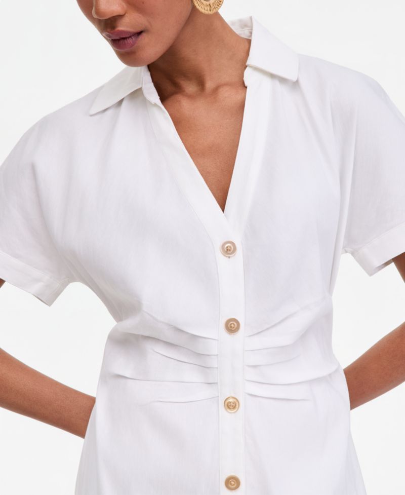 Women's Short Sleeve Linen-Blend Shirt-Dress