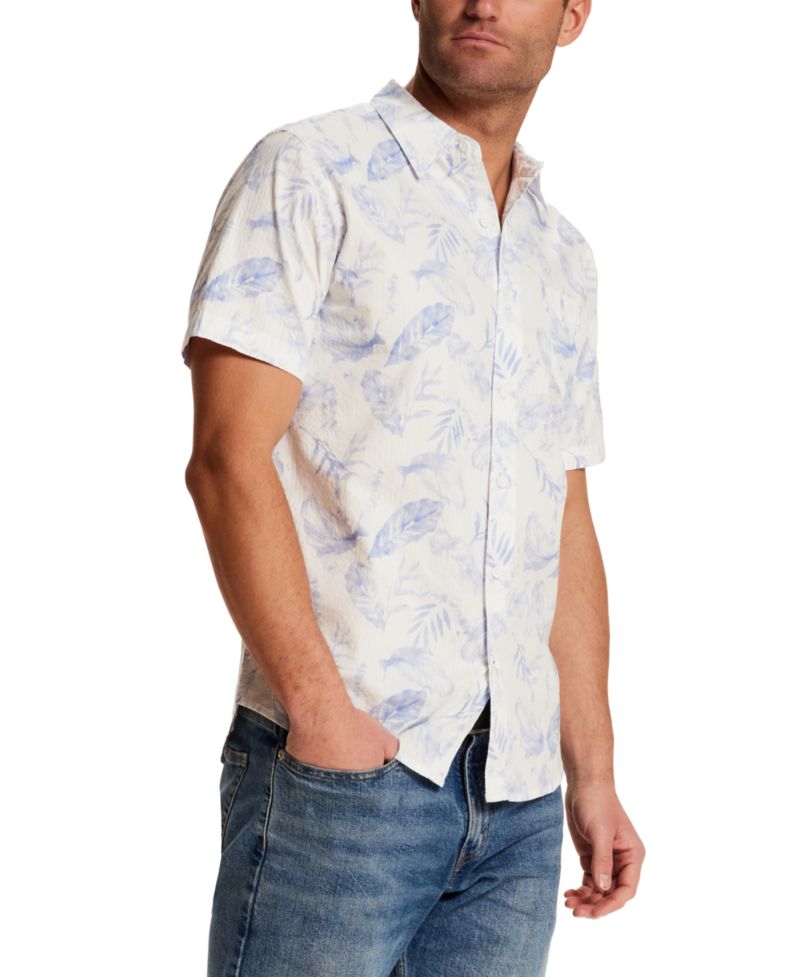 Men's Short-Sleeve Button-Down Seersucker Print 100% Cotton Hawaiian Shirt