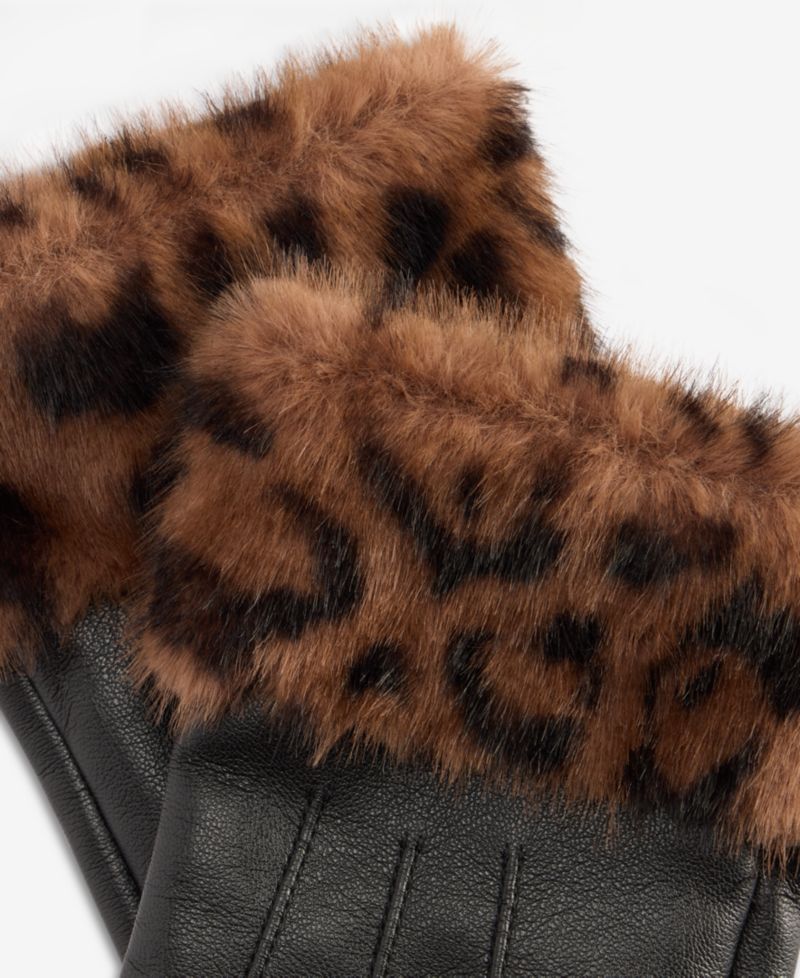 Women's Animal-Print Faux-Fur-Cuff Gloves