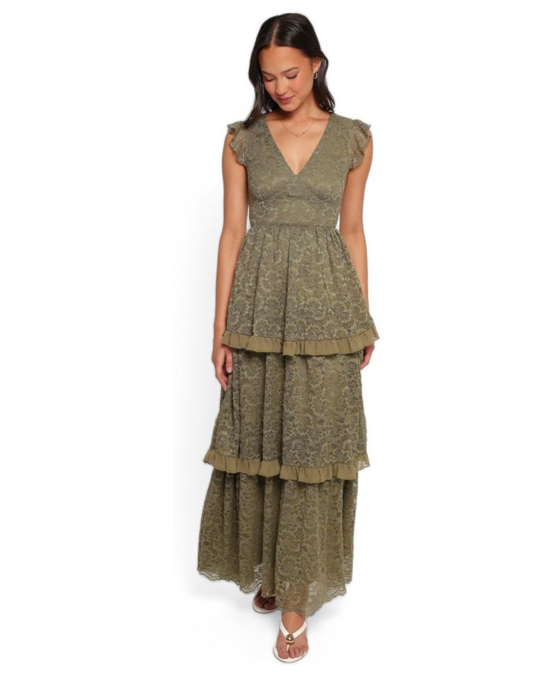 Women's Cataleya Wedding Guest V-Neck Tiered Lace Maxi Dress