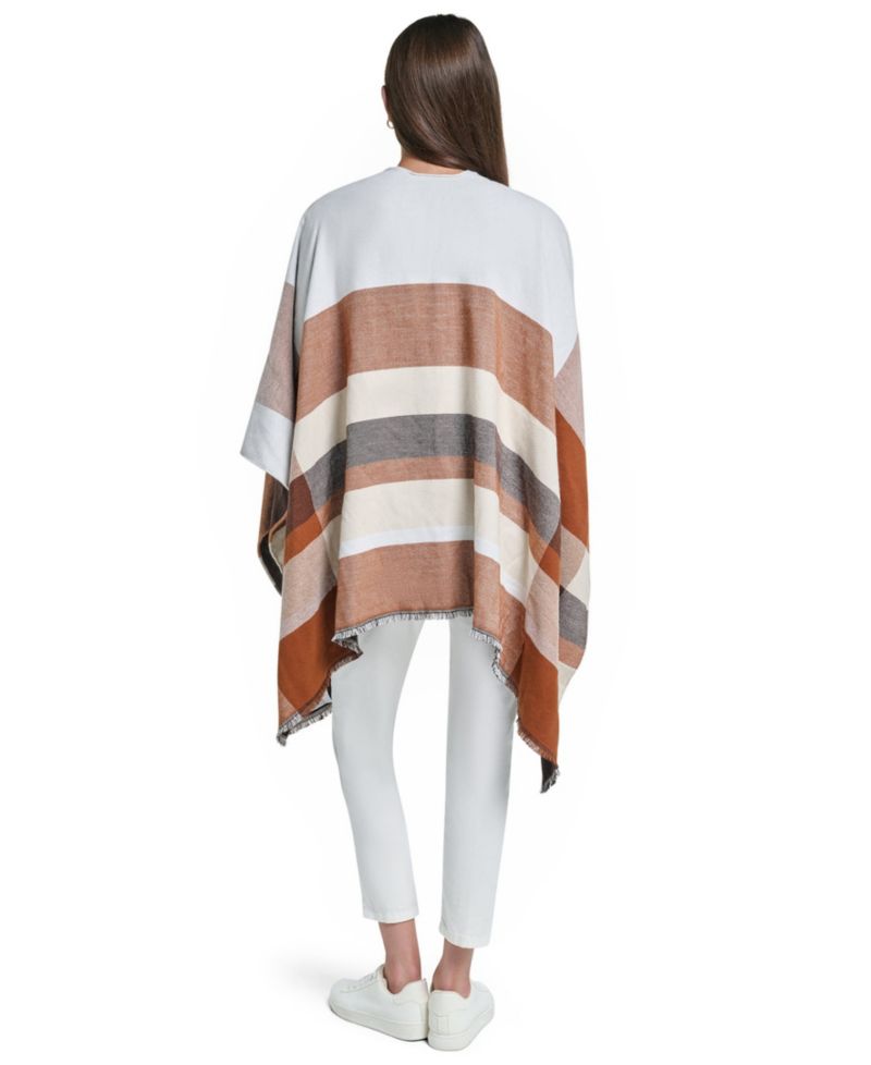 Reversible Double Face Colorblock Plaid Shawl Ruana