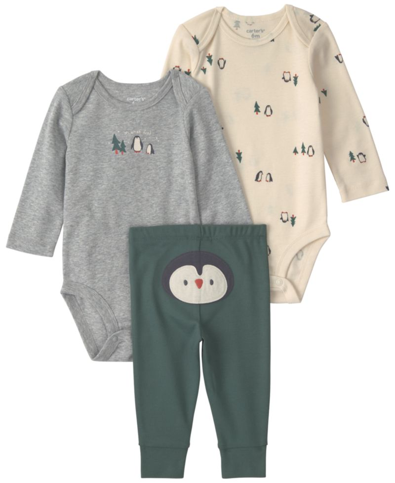 Baby Boys' Penguin Long-Sleeve Bodysuits and Pants, 3-Piece Set