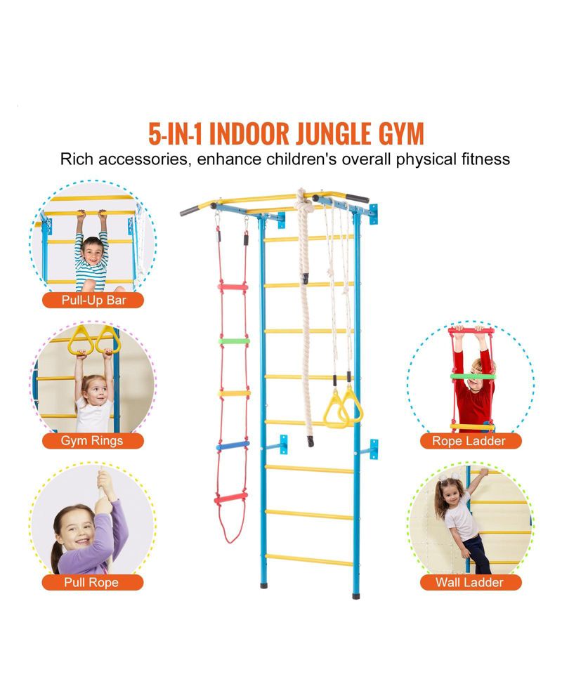 Toddler 5 in 1 Steel Indoor Wall Gym with Climbing Toys Ladder and Swing Set