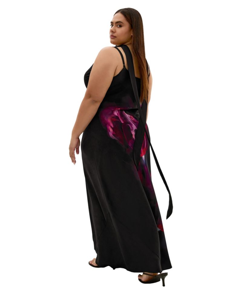 Plus Size Sadie Paradise Print Cowl Neck Midi Slip Dress
