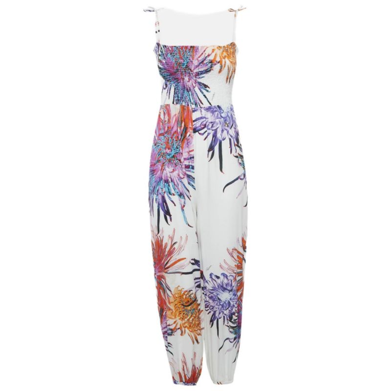 Women's Floral Print Cotton Smock Detail Jumpsuit
