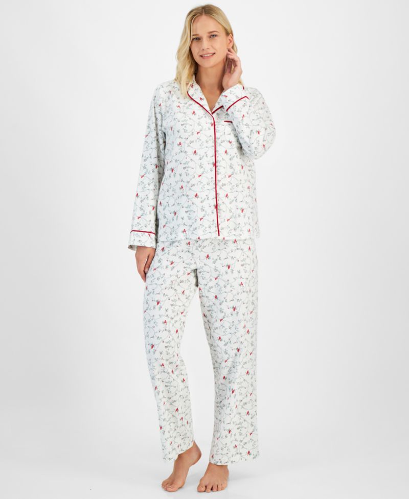 Petite Women's Long-Sleeve Cotton Flannel Packaged Pajama Set