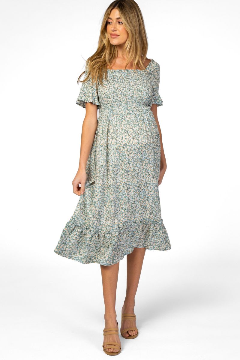 Women's Floral Ruffle Midi Dress