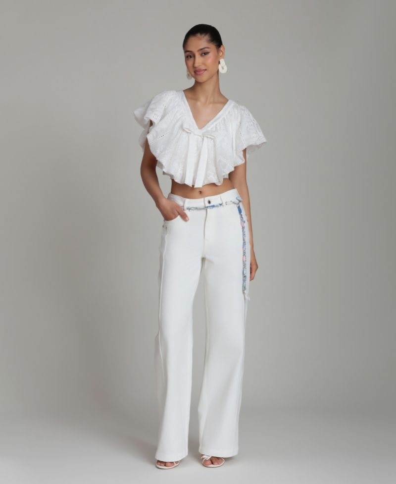 Women's V-Neck Tie-Detail Bubble Top