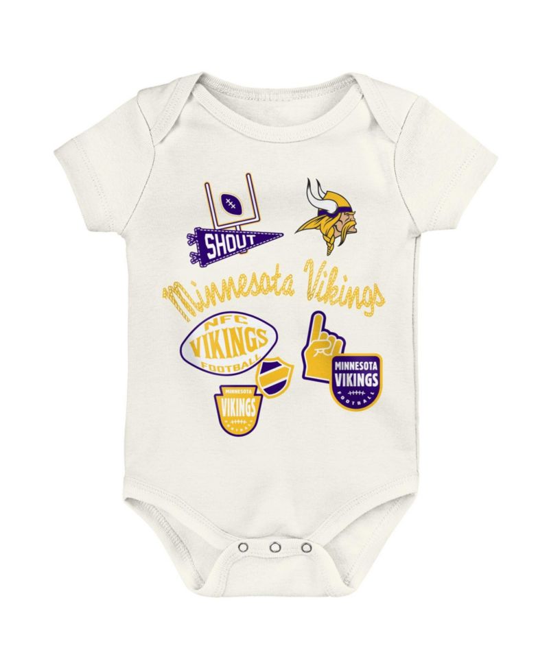 Baby Boys and Girls Minnesota Vikings Littlest Player Short-Sleeve Screen-Print Bodysuit, 3-Pack