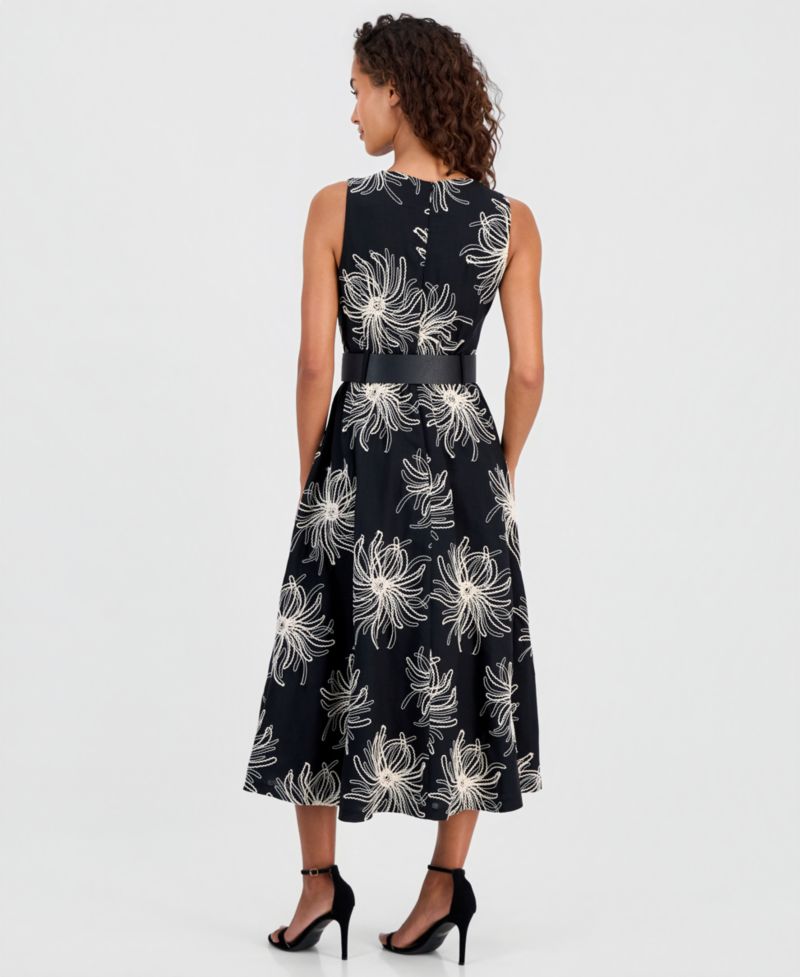 Women's Belted Embroidered Dress