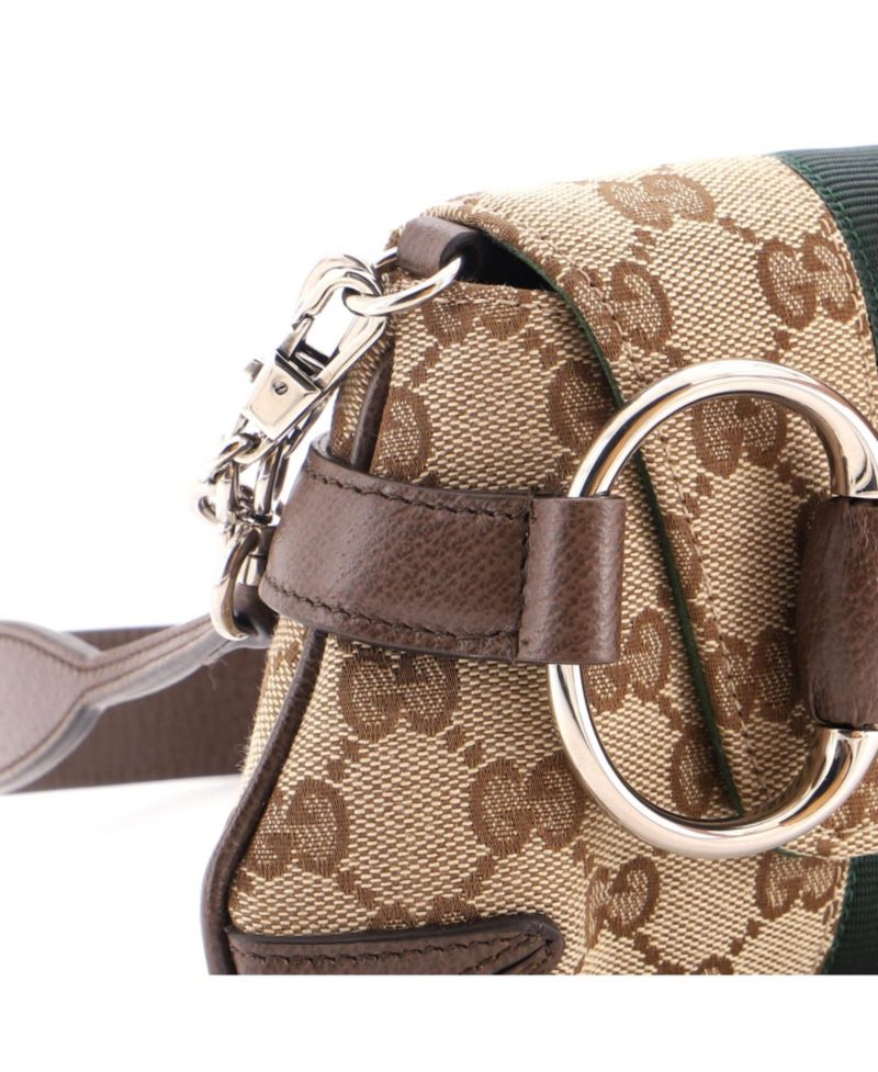 Small Horsebit NM Web Chain Clutch GG Canvas