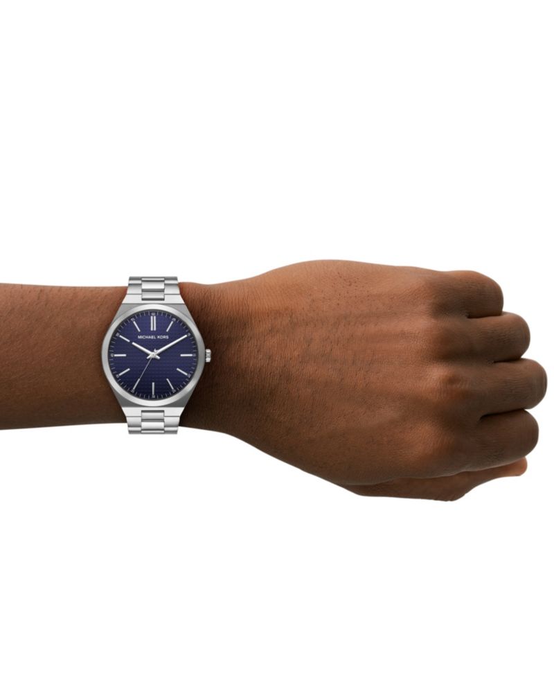 Men's Lennox Three-Hand Silver-Tone Stainless Steel Watch, 43mm