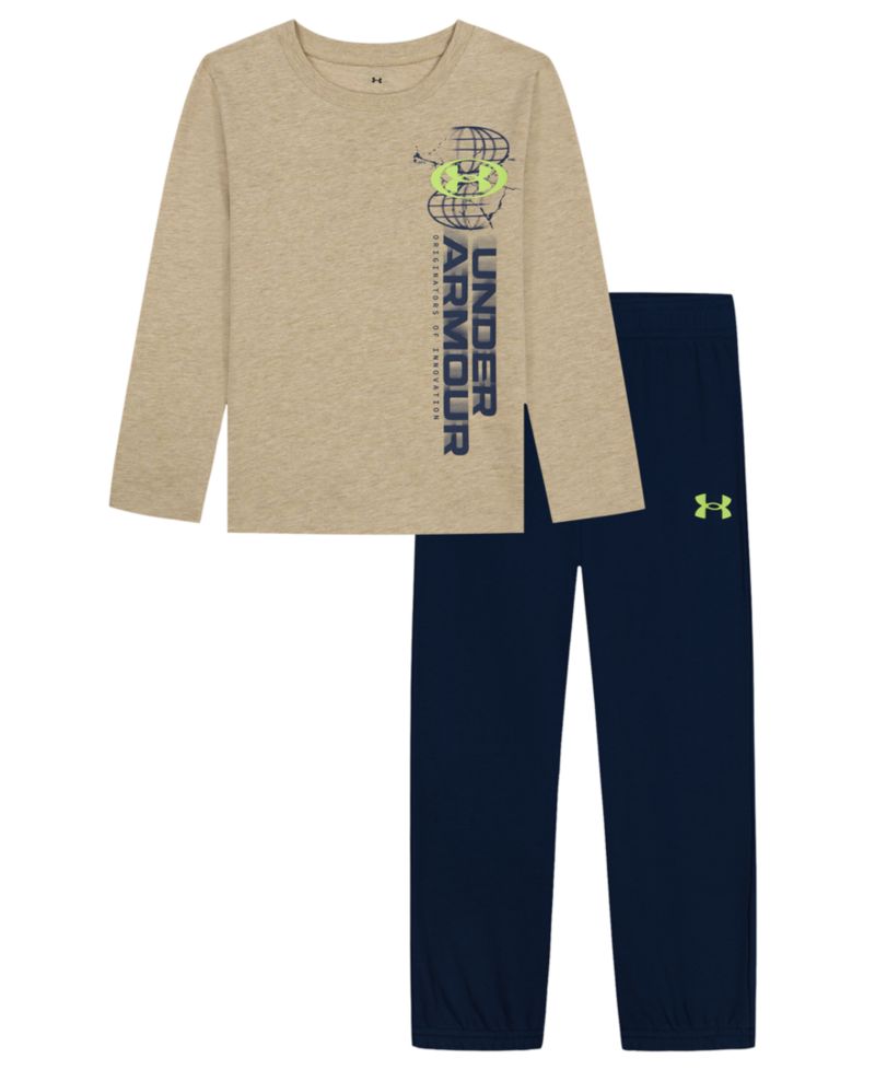 Boys' 2T-7 Long-Sleeve Crewneck Cotton-Blend T-Shirt and Pants, 2-Piece Set