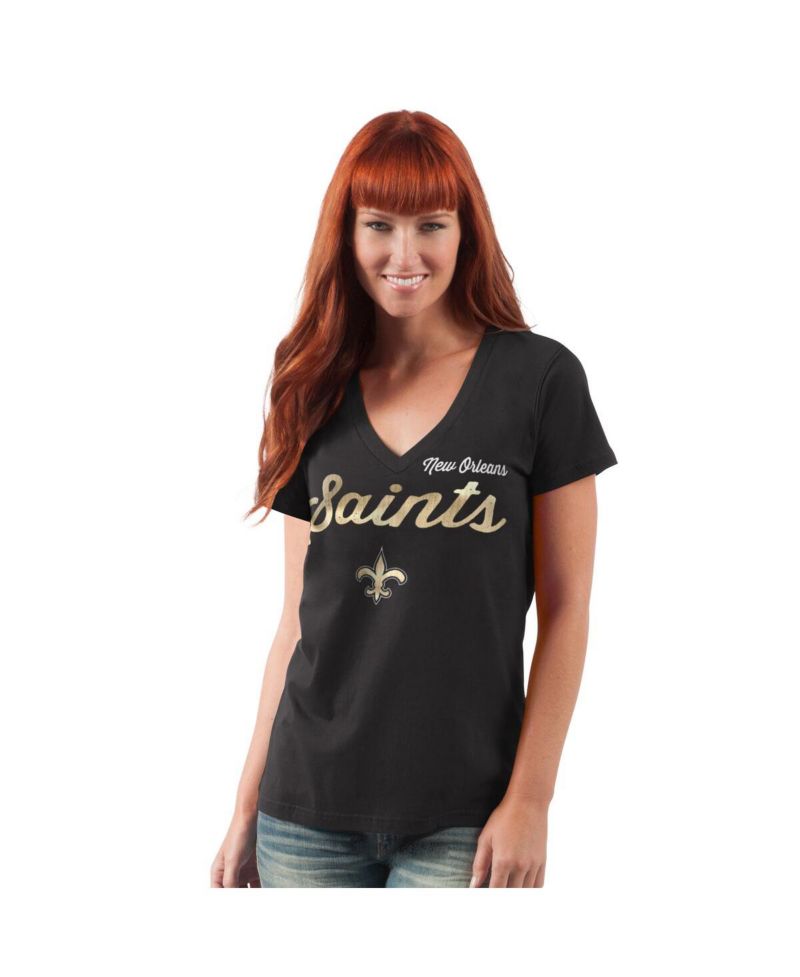 Women's Black New Orleans Saints Post Season V-Neck T-Shirt