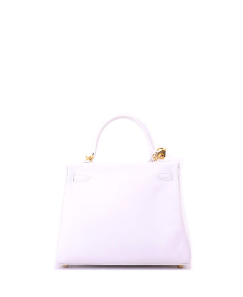 Pre-Owned Hermes Kelly 25 Handbag White Swift with Gold Hardware
