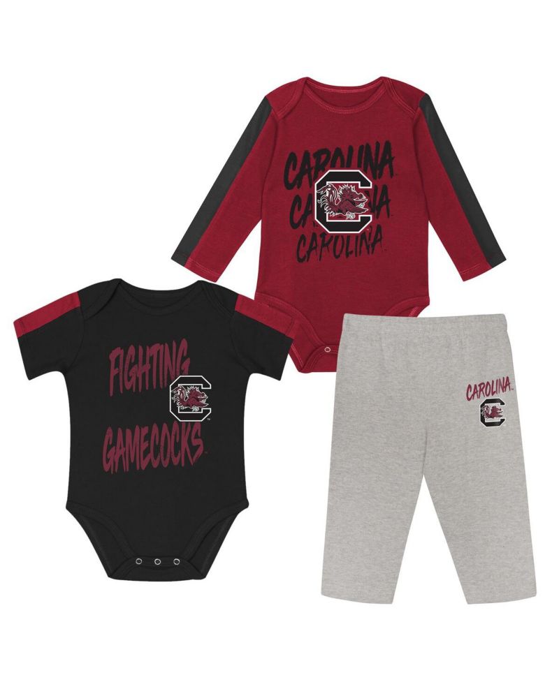 Baby Boys and Girls 3-Piece Garnet/Black South Carolina Gamecocks Double Down Bodysuit and Pants Set