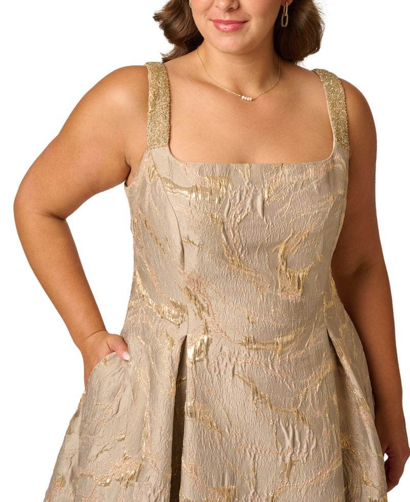 Plus Size Metallic Jacquard Fit & Flare Midi Dress