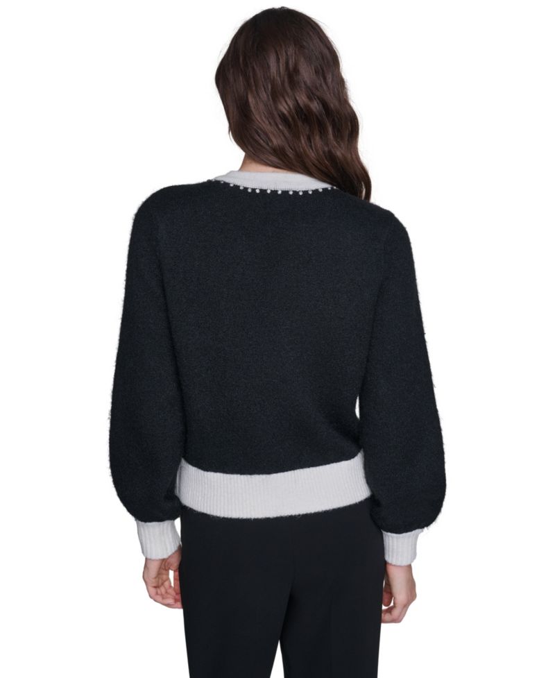 Women's Crystal-Trim Colorblock Cardigan Sweater