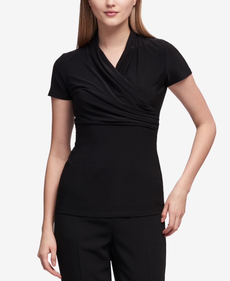 Petite Draped Surplice Blouse